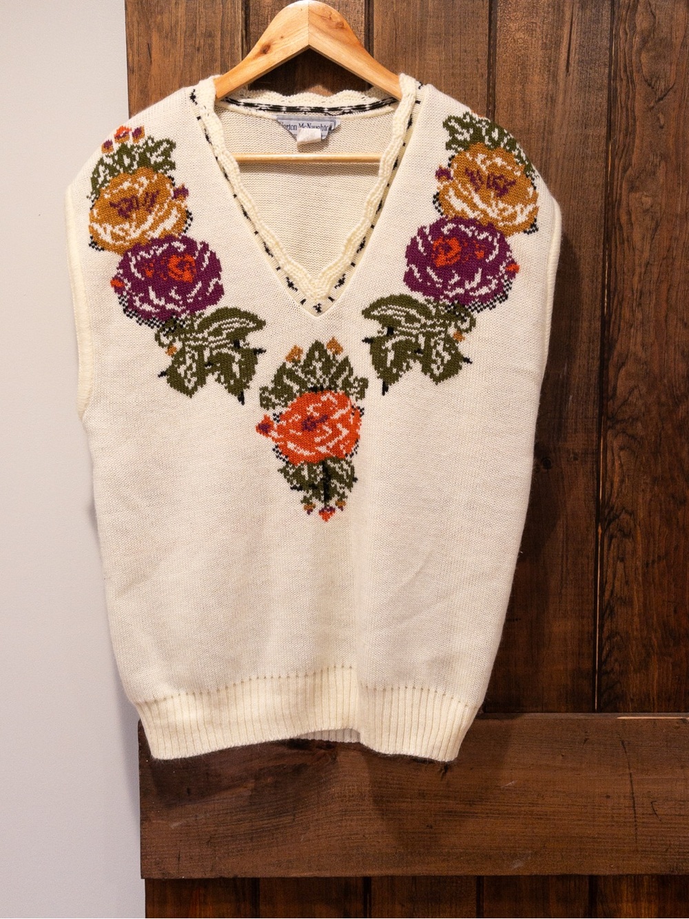 Vintage 1980's Norton McNaughton Flower Knit Cottagecore Sweater Vest Large